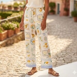 Label of Love Almalfi Coast Lemon Banana  Wide Leg Linen Blend Pants Coastal M